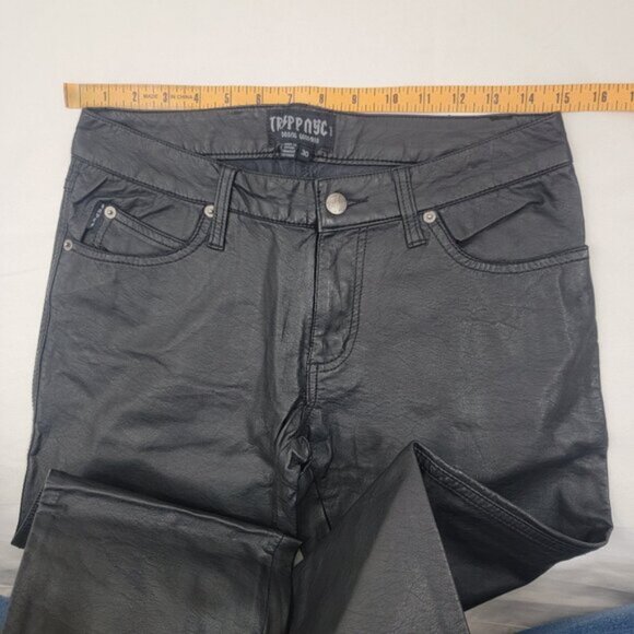 TRIPP NYC Mens Pants Sz 30 Black Faux Leather Pleather Vegan Skinny Goth Punk - Picture 9 of 14
